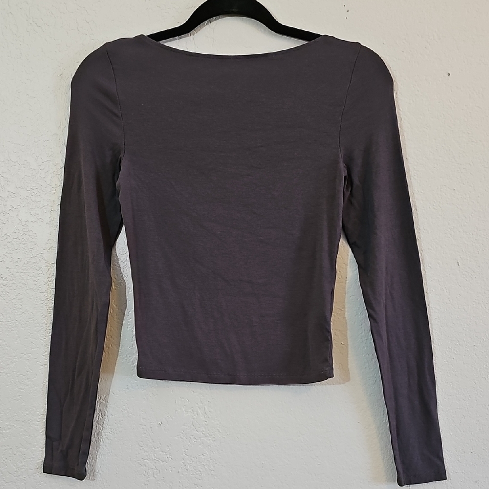 H&M Long Sleeve Stretchy Micro-rib Top - Dark Gray, Womens Medium